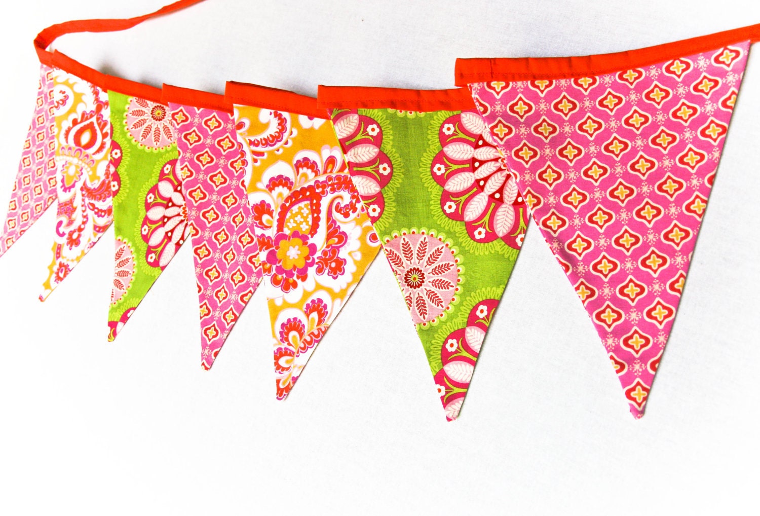 Birthday Party Banner, Baby Shower Decoration, Photo Prop, Pink Green Fabric Bunting Il_570xn