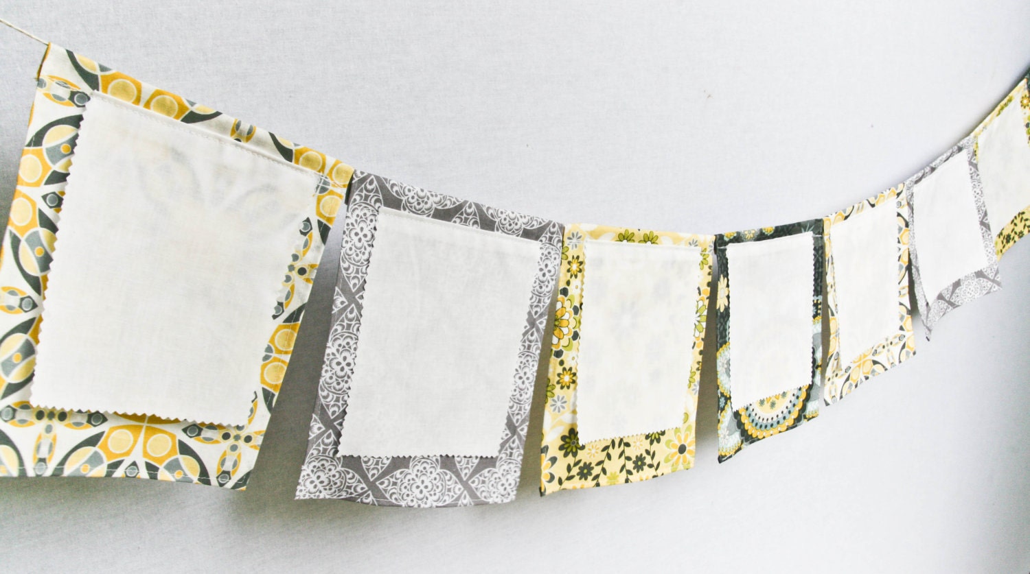 Wish Flags Wedding Banner, Bridal or Baby Shower Party Bunting, Grey Yellow Garland Il_570xn