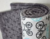 Baby Blanket, Michael Miller Bicycles Haze and Gray Bubble Dot Minky