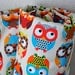Owl Baby Blanket, Bright Owls in Cream by Alice Kennedy and Brown Bubble Dot Minky