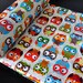 Owl Baby Blanket, Bright Owls in Cream by Alice Kennedy and Brown Bubble Dot Minky