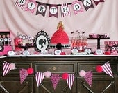 DIY Barbie Inspired Deluxe Birthday Party PRINTABLE Package hot pink black Banner Invitation cupcake Il_170x135
