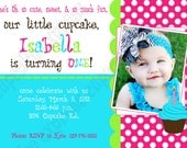 DIY Cupcake 2 Birthday Party PRINTABLE Invitation 5x7 4x6 pink green aqua GIRL first 1st Il_170x135