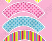 INSTANT DOWNLOAD diy Candy Shoppe Birthday Party PRINTABLE Cupcake Wrappers pink green yellow blue Il_170x135