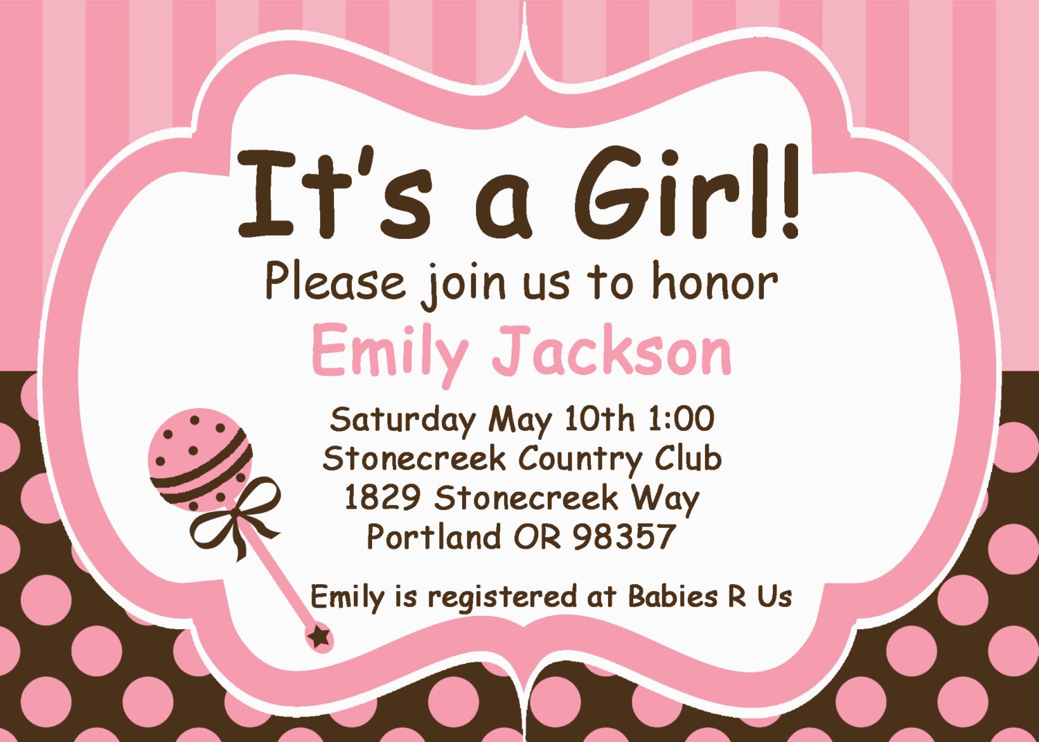 DIY Baby Girl Collection PRINTABLE Invitation 5x7 pink brown need them PRINTED just ask.. Il_570xn
