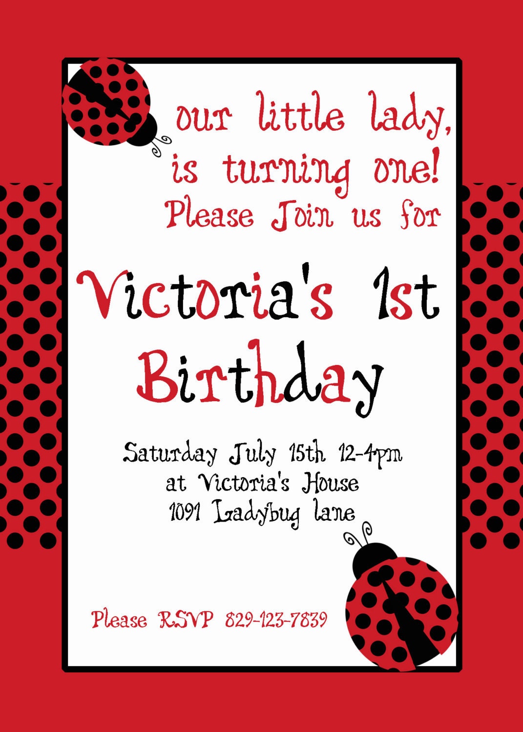 DIY Ladybug 2 Birthday Party PRINTABLE Invitation 5x7 4x6 red black lady bug Il_570xn