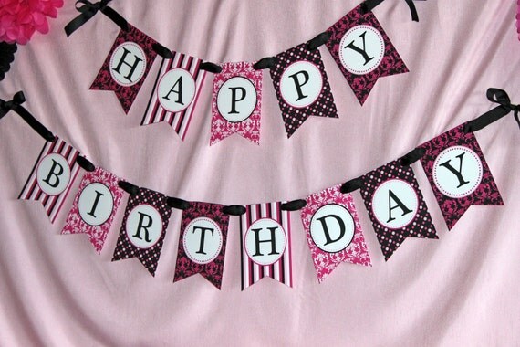 INSTANT DOWNLOAD diy Barbie Inspired Birthday Party PRINTABLE pendant Banner hot pink pink black Il_570xn