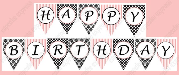 INSTANT DOWNLOAD diy Paris Birthday Party Collection PRINTABLE Happy Birthday Banner pink black Il_570xn