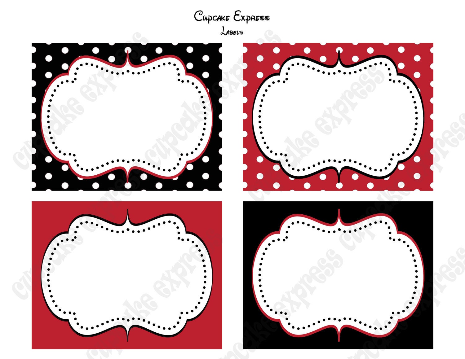 DIY Minnie Mouse Birthday Party PRINTABLE Food LABELS Red display cards - Cupcake Express Il_570xn