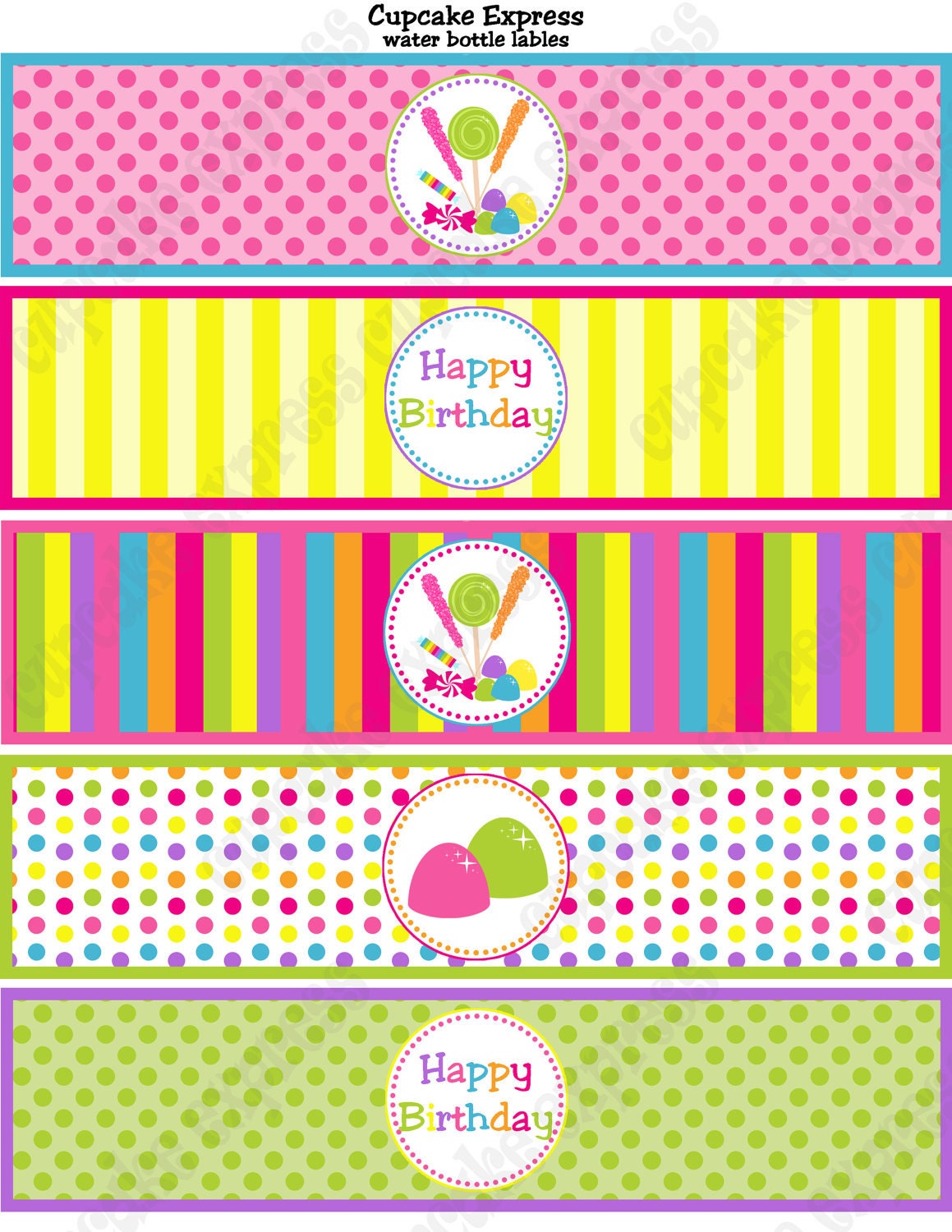 INSTANT DOWNLOAD diy Candy Shoppe Birthday Party PRINTABLE Water Bottle Labels pink green blue yellow orange candyland Il_570xn