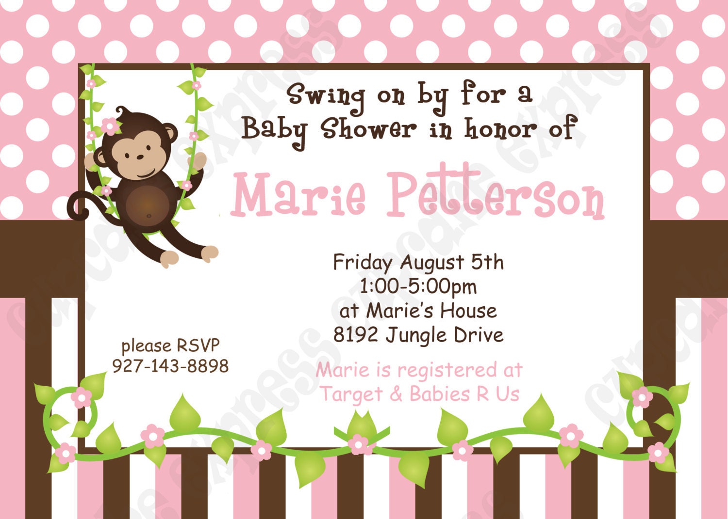 DIY Monkey Baby Girl baby Shower PRINTABLE Invitation 5x7 4x6 pink brown white green Need them PRINTED just ask... Il_570xn