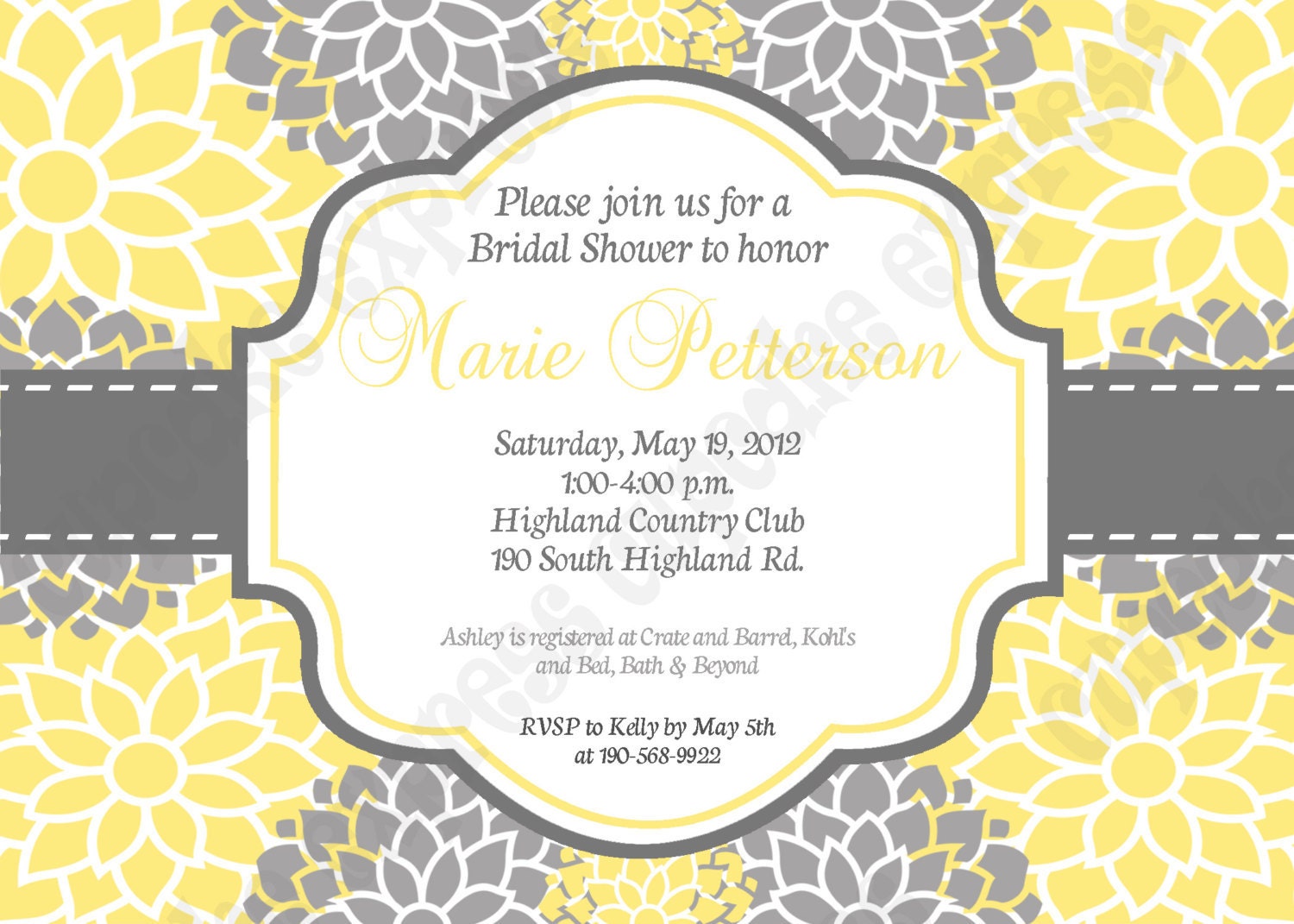 DIY Sunshine Chic PRINTABLE Shower Invitation 5x7 yellow grey Bridal Shower Il_570xn