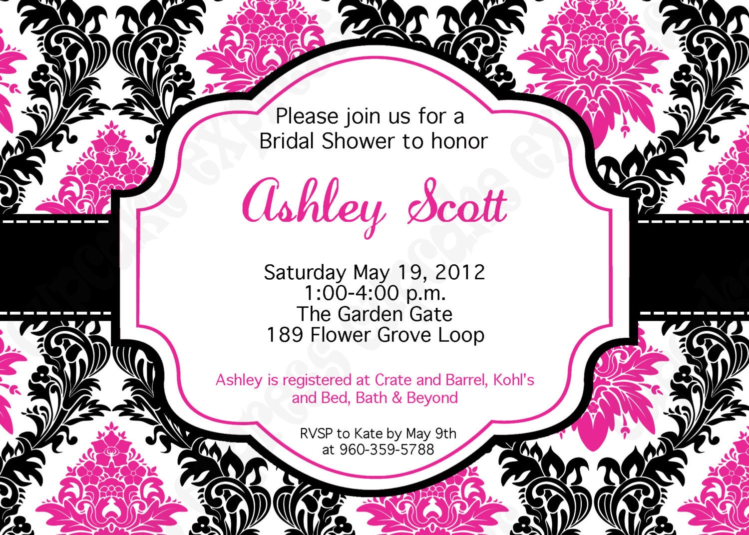 20 damask hot pink black white Bridal Shower 2 Invitation 5x7 Pink black 20 envelopes baby shower wedding