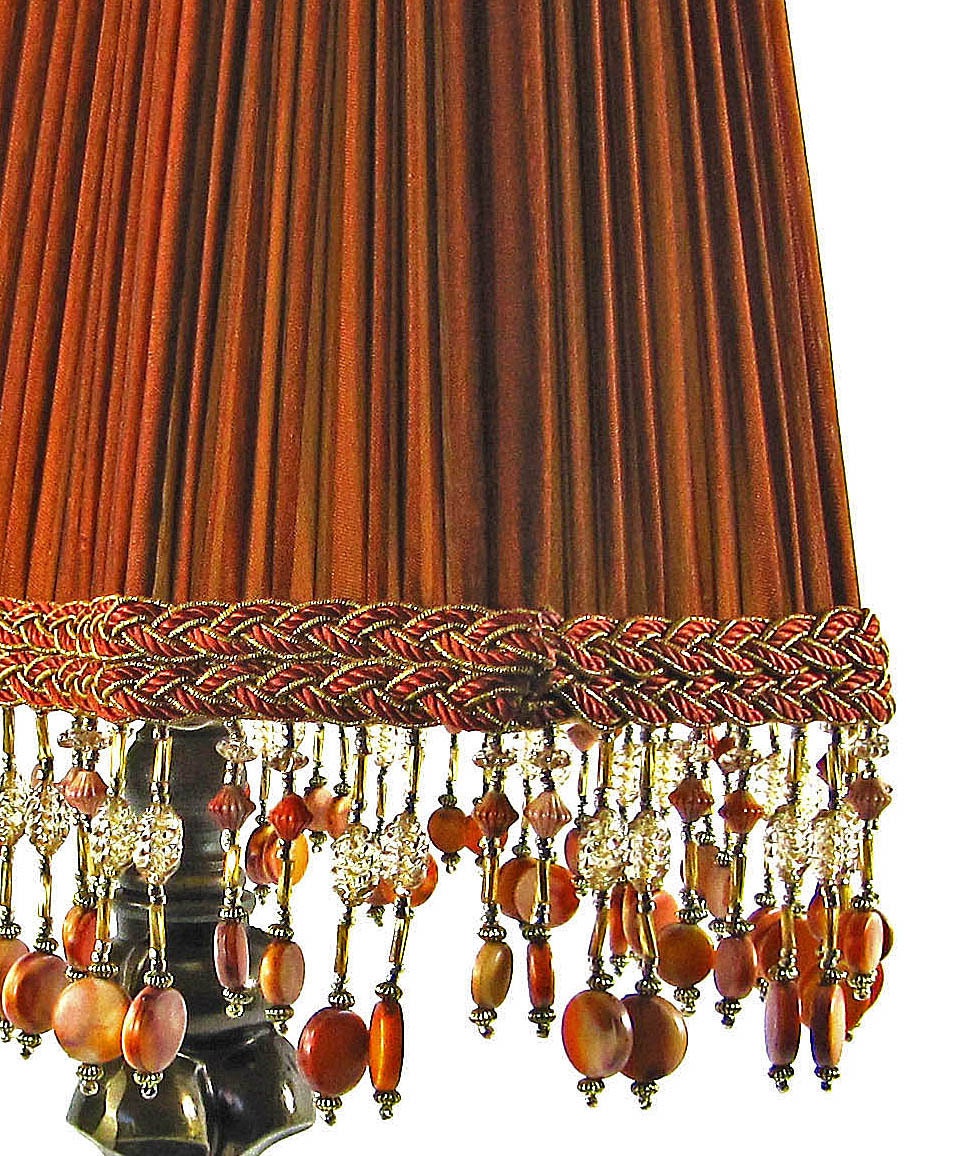 Table Lampshade Custom Handmade Design Pleated Burnt Orange with Beaded Fringe