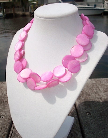 Pink necklace mother of pearl chunky 2 strands - A perfect bridesmaids necklace