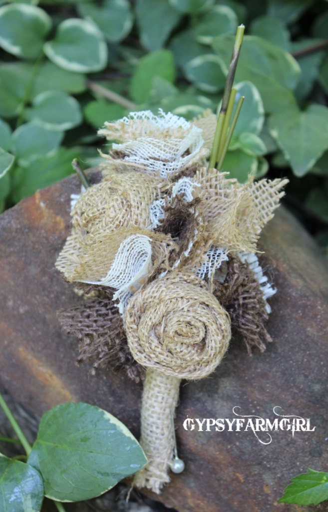 Custom Order for Kelly Burlap 2 Rose Groom's Boutonniere for Wedding Rustic Bout