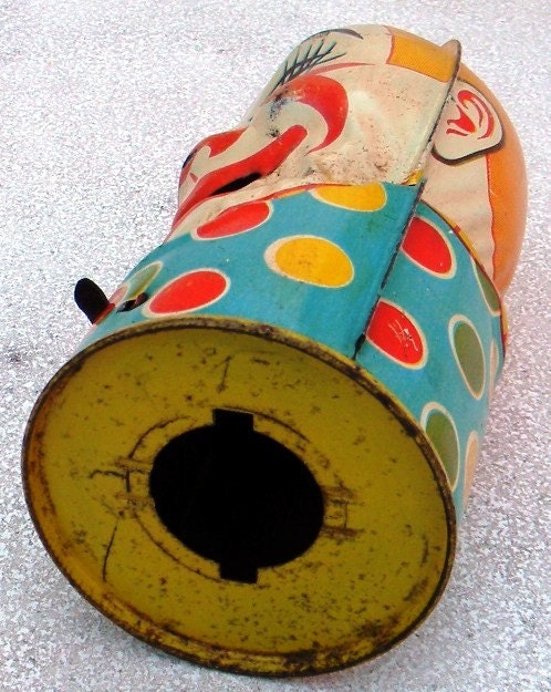 J Chein & Co. Antique Vintage 1950s Clown Tin Bank - FREE SHIPPING USA
