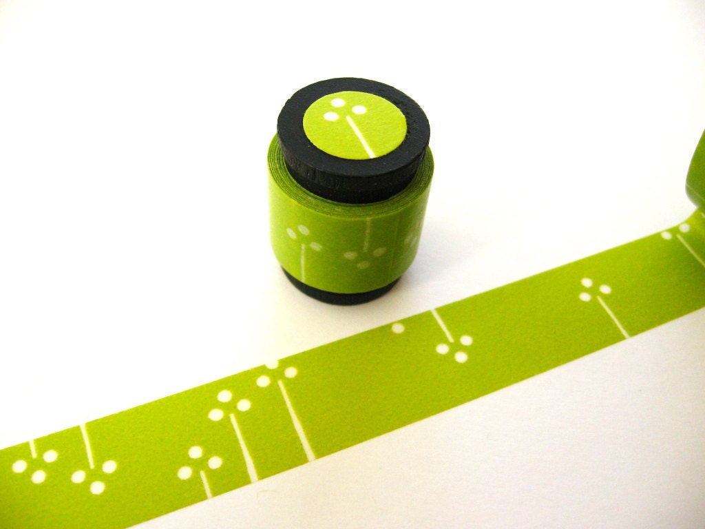 Japanese Washi Masking Tape: Retro Cotton Trees on Spring Green