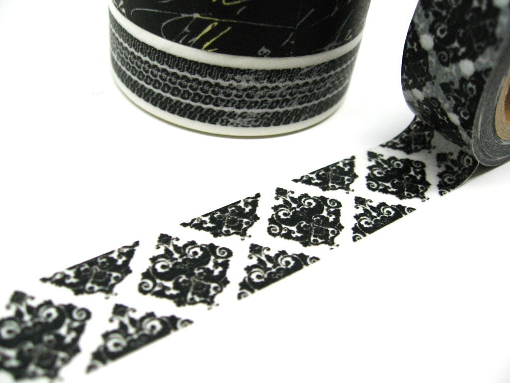 Black and White Damask Pattern Washi Masking Tape 15mm x 10m