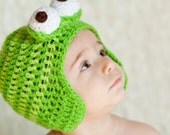 caterpillar hat in apple green and lime green with earflaps