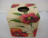 Red Poppy Design Wooden Tissue Box handmade