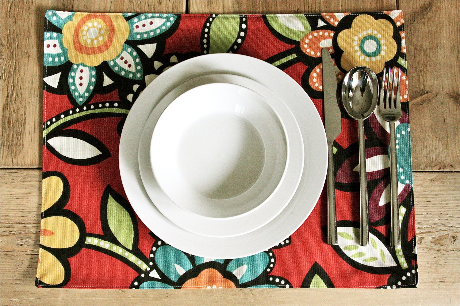 Cloth Placemats - FREE SHIPPING - Red Big Floral - Set of 4