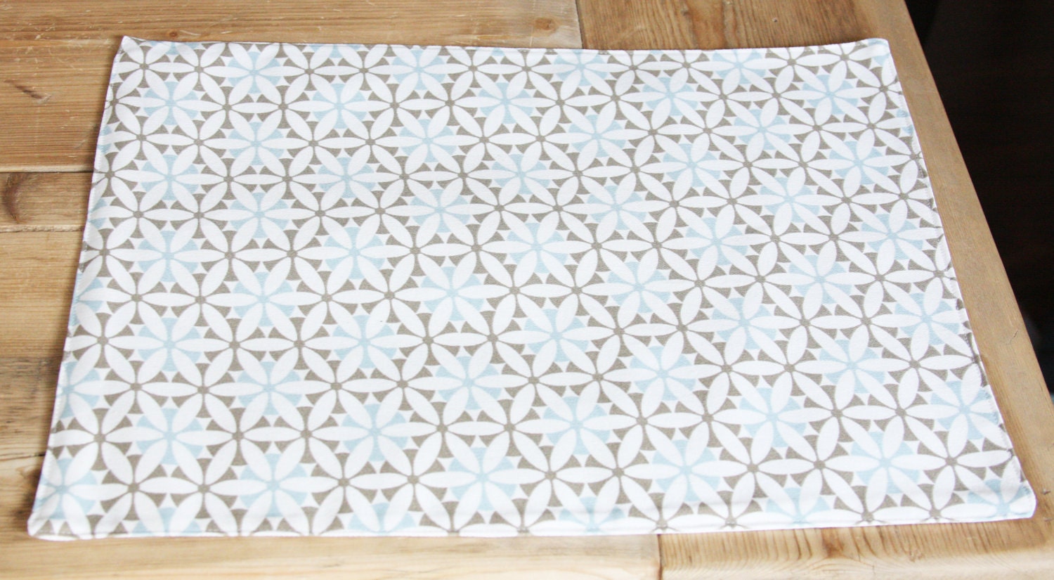 Cloth Placemats - Blue with Greyish Brown Design - Set of 2