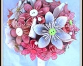 Ivory, Bubble Gum pink, and Latte brown paper origami bouquet with pearls