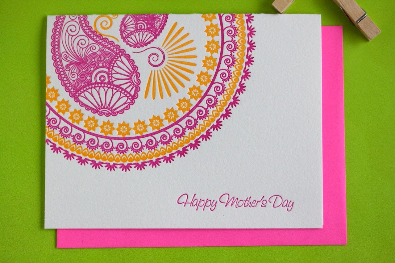 10% OFF SALE - Letterpress Mother's Day Card - Indian Design