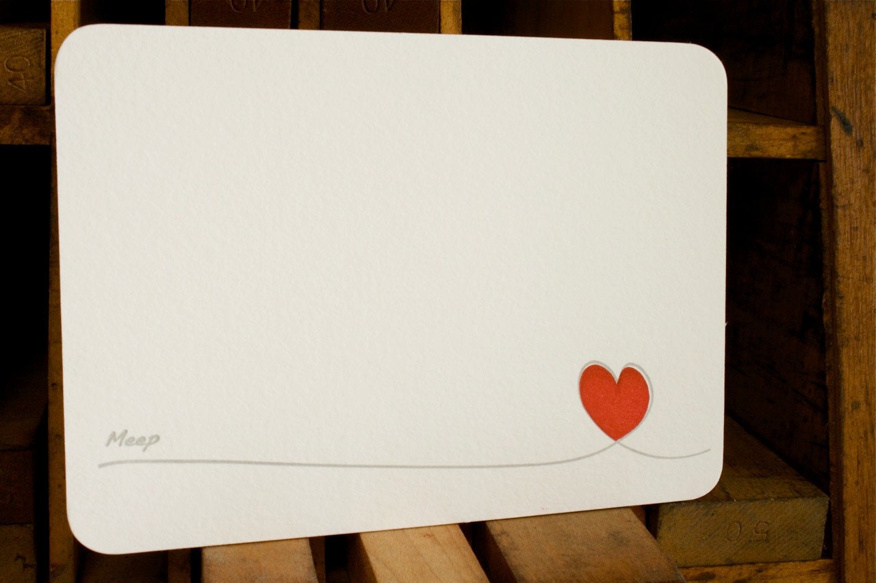 50% OFF SALE - Letterpress Card - Meep Heart - Set of 6