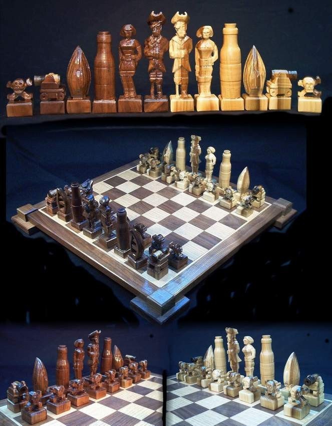 Pirate Chess Set handmade on etsy hand carved custom chess sets chess pieces chess boards