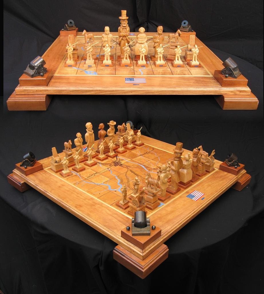 Carved Civil War Chess Set on etsy handmade hand carved   custom themed chess sets and custom chess boards