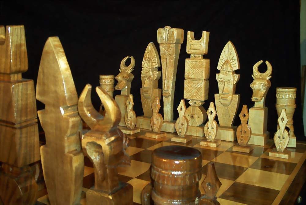 Ceremonial Mask Chess Set on etsy handmade custom chess  sets, chess pieces and chess boards