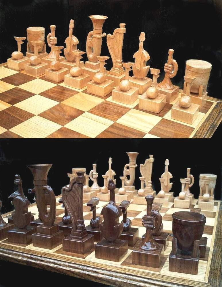 Instrumental Chess Set on etsy handmade custom themed    chess sets  hand carved
