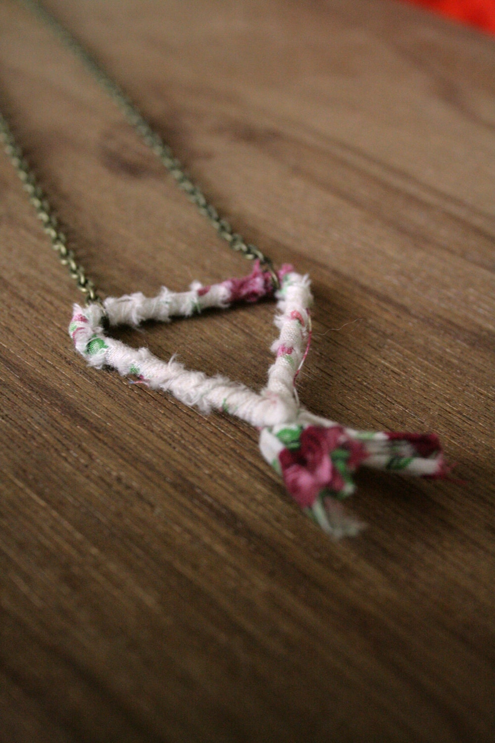 Red Floral Fabric Triangle Necklace by AFineTangle