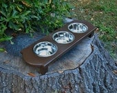 Elevated Pet Feeder Small Dog or Cat Chocolate Brown Color - Three One Pint Bowls - Modern Look