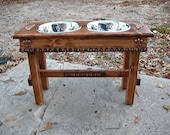 Raised Wooden Pet Feeder For Large Dogs - English Chestnut  Stained Distressed Shabby Chic Made to Order