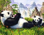 Illustration Art Print of Giant Panda and Girl 13x19