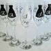 Bridesmaids champagne flutes, Personalized set of 6 monogram wedding glasses in black and white motif, bridesmaid gift ideas