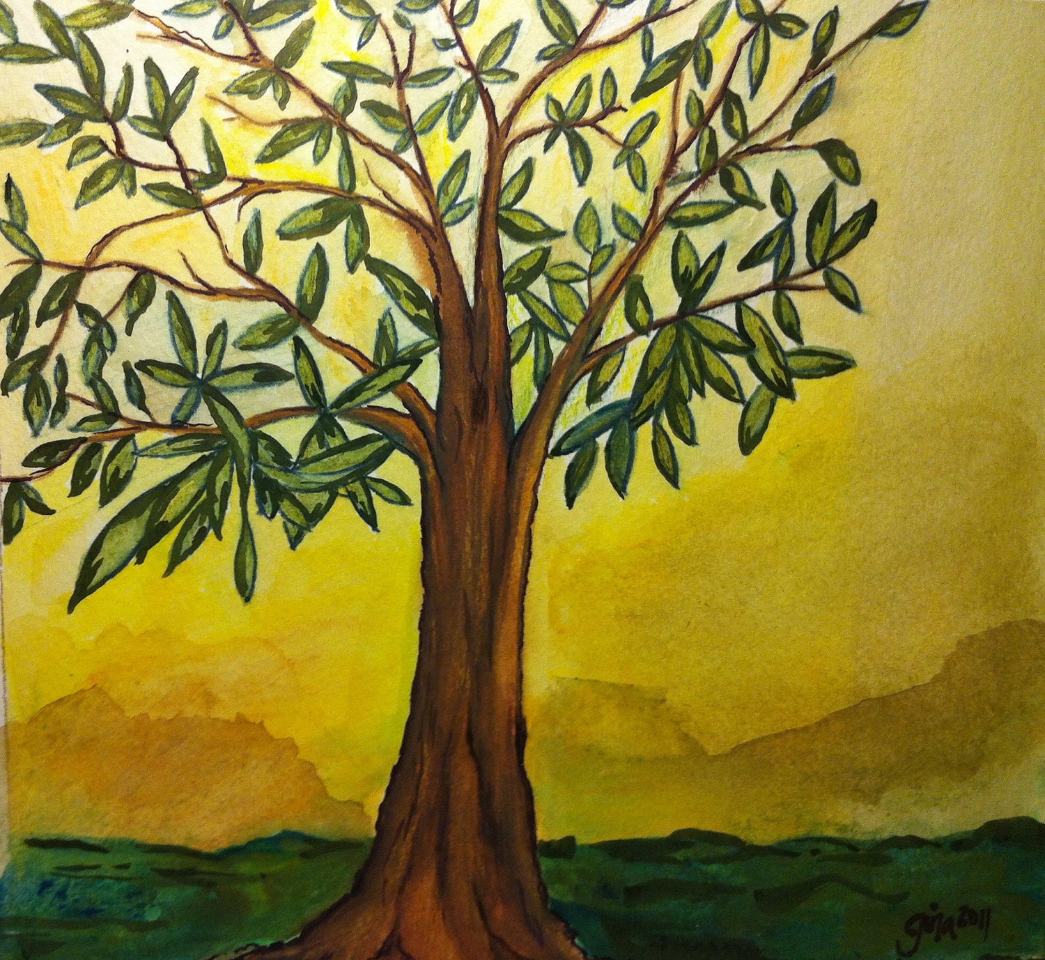Original Watercolor Tree Painting