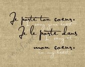 French: I carry your heart. I carry it in my heart. 8x10 print (Burlap shown)