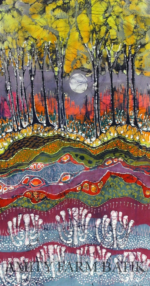 Moonlight Over Spring - limited edition very large, giclee print of original batik