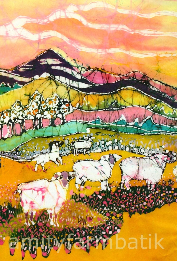 Sheep on Sunny Summer Day  (detail 1) - print from original batik