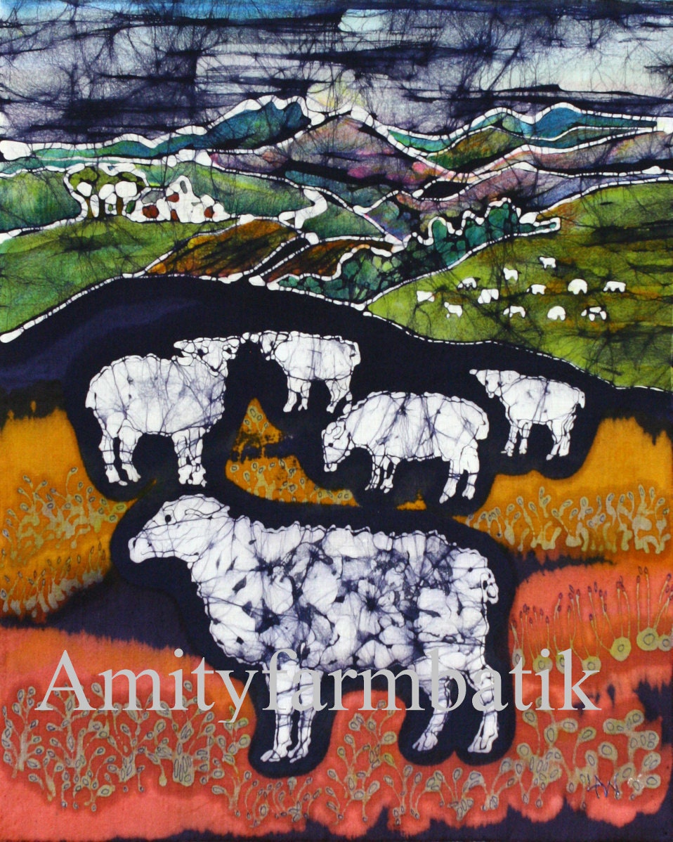 Sheep at Midnight   -  Limited edition Giclee print from original batik