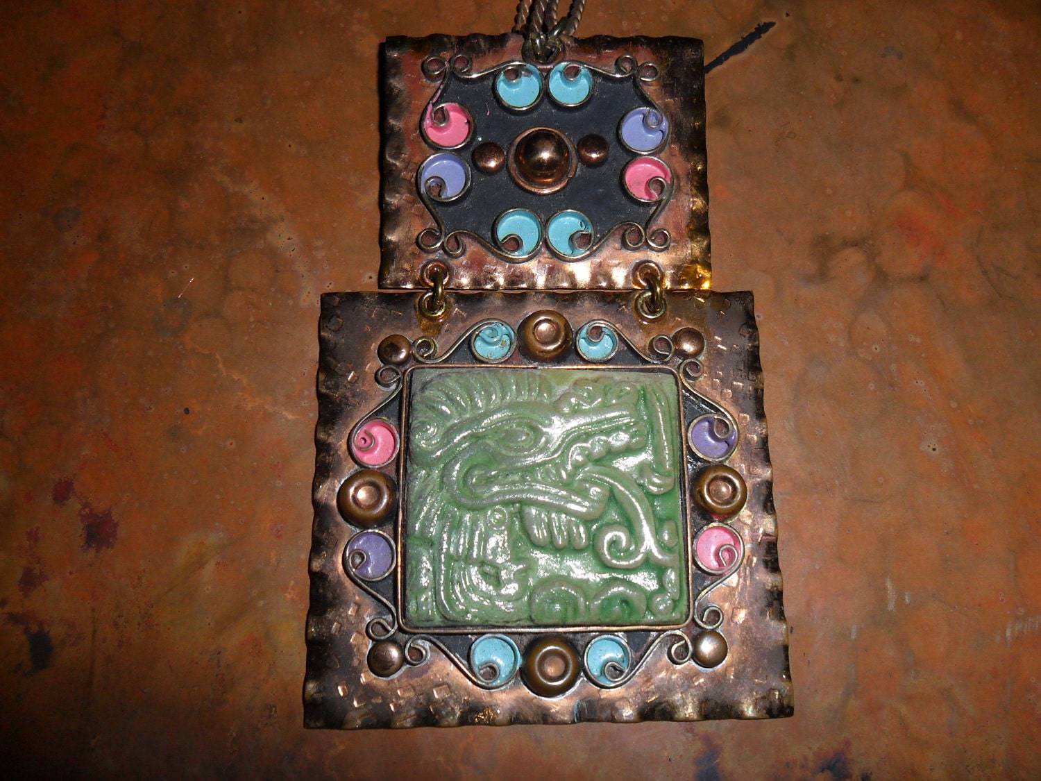 Vintage  Large Copper Pendant Necklace  from Mexico