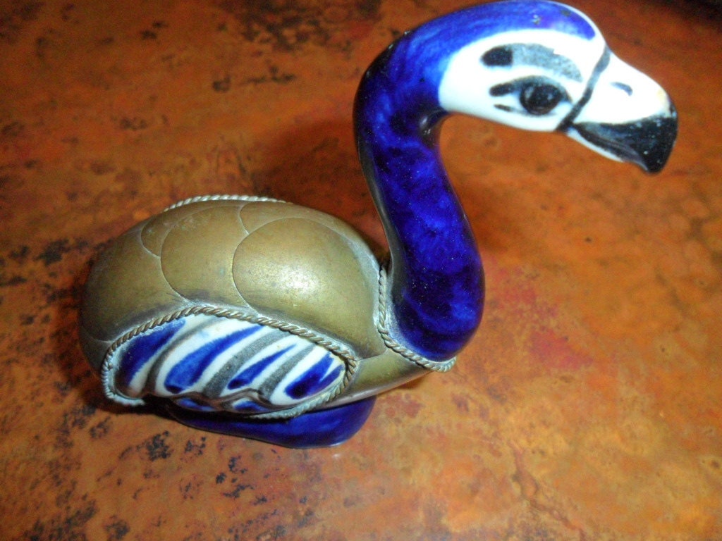 Vintage Brass and Pottery Bird Figurine