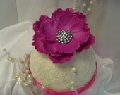 Sugar Gumpaste 5 inch Magenta Pearl Open Rose and Crystal Rhinestone Embellishment Cake Topper