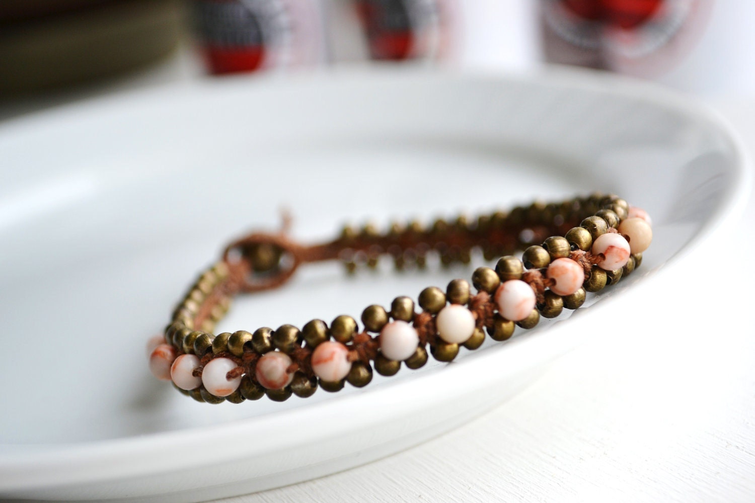 Irish Waxed Linen Bracelet - Gemstone & Antique Brass Beads