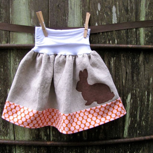 girls skirt - sophie's yoga-top - spring rabbit in chocolate corduroy, natural linen, and polka dot