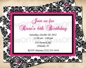 Damask Birthday Invitation - Pink Girl Custom Invite